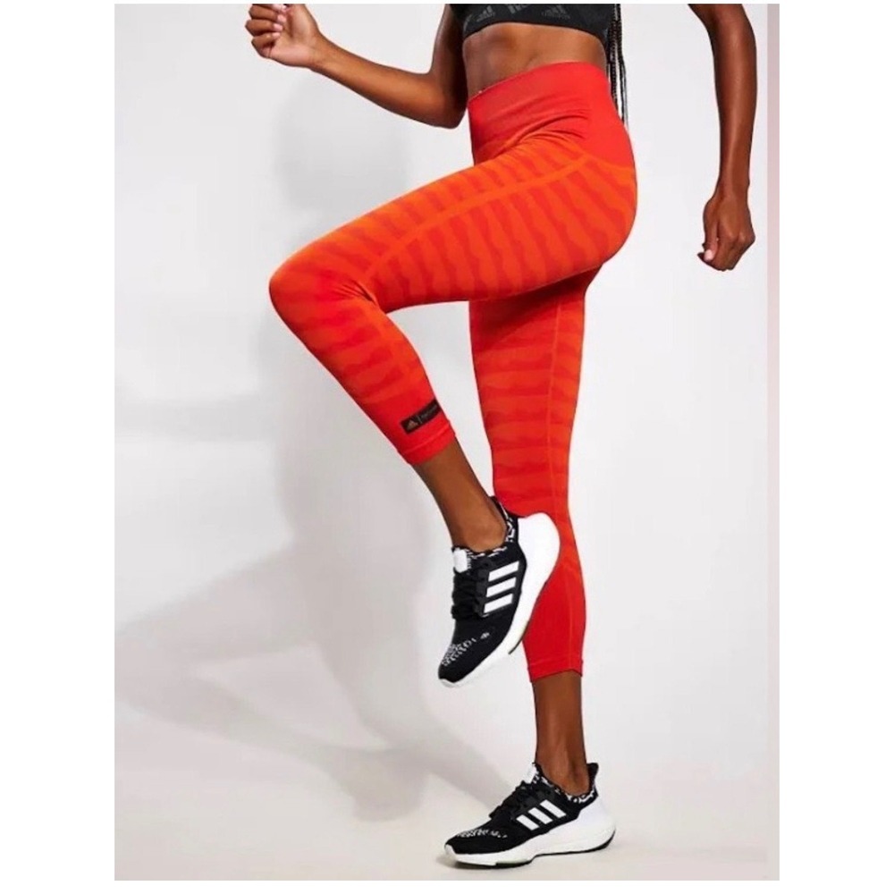 Adidas by Marimekko TruePurpose Seamless Leggings Small Red Orange NEW Wavy